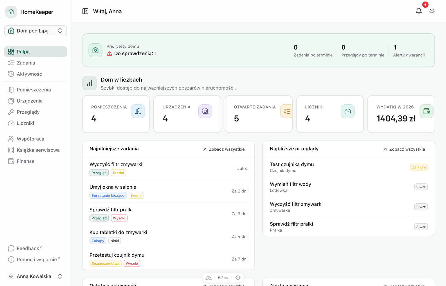 Real application screenshot for dashboard (pl)